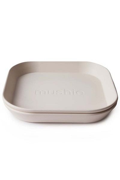 Mushie Ivory Plastic 2-Piece Square Dinner Plate