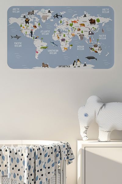 Dropcek eticaret Educational World Map World Atlas Children's and Baby's Room Wall Sticker - 60x105-3789
