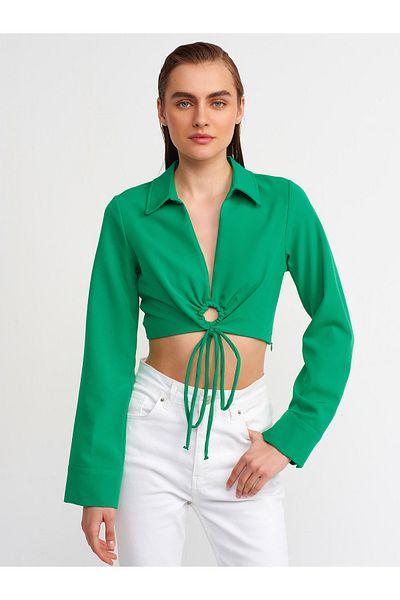 Dilvin 50117 – Kurzes Hemd mit Ringdetail – grün