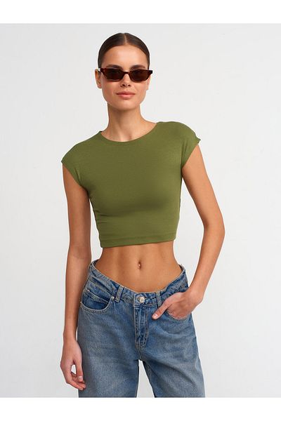 Dilvin 30528 Crop Top Model pentru damă - amestec de bumbac și modal - KHAKI