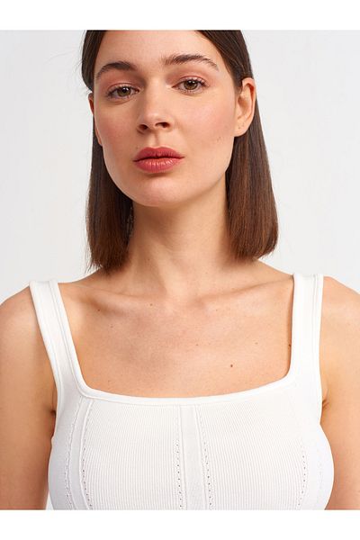 Dilvin 1019 Back Zippered Knitwear Tank Top-ecru