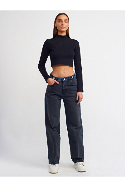 Dilvin 71388 Δίχρωμο Άνετο Παντελόνι Τζιν - Μαύρο