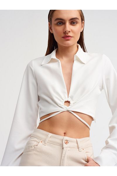 Dilvin 50117 Cămașă crop cu detalii inel-ecru