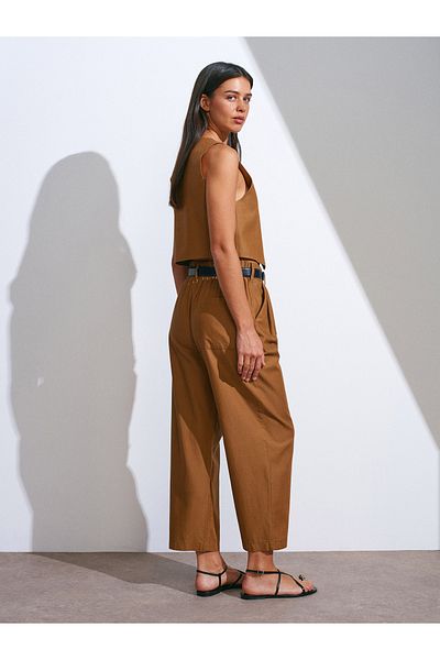 Dilvin 71307 Tan πλισέ παντελόνι με κορδόνια