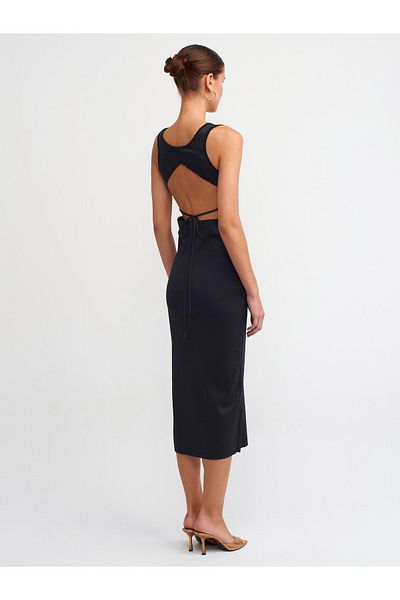 Dilvin 90199 Rochie de tricotaj cu guler oval decoltat la spate-negru