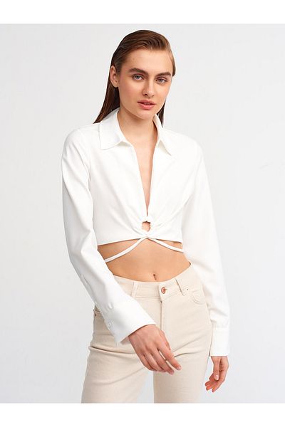 Dilvin 50117 Cămașă crop cu detalii inel-ecru