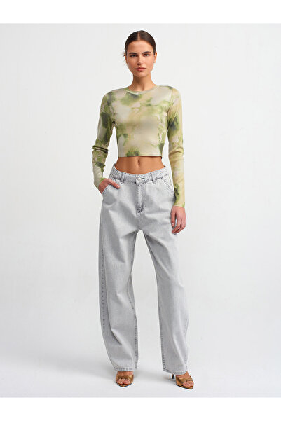 Dilvin 10534 Bisiklet Yaka Baskılı Triko Top-Haki