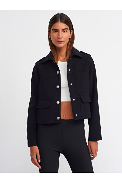 Dilvin 60721 Χρυσό Μαλακό Μπουφάν με Κουμπιά - Μαύρο