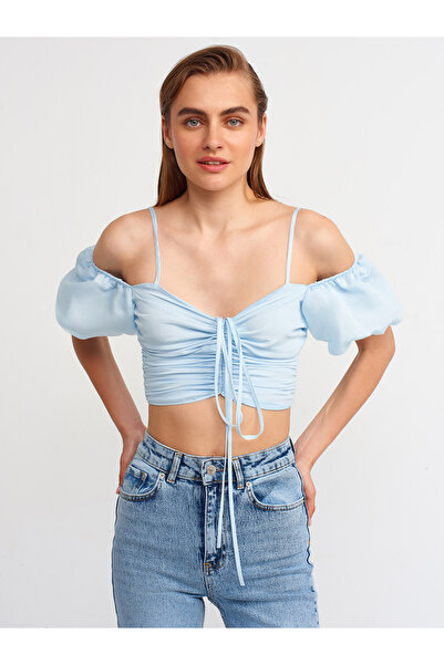 Dilvin Γυναικείο μπαλόνι μανίκι Crop Top 50154