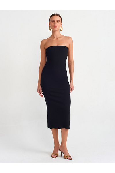 Dilvin 91100 Rochie midi fără bretele-neagră