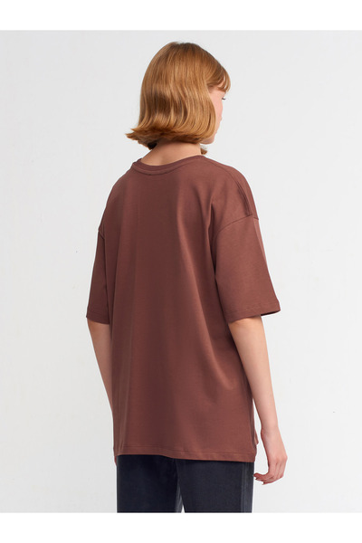 Dilvin 30149 Μπλουζάκι Oversize-Καφέ