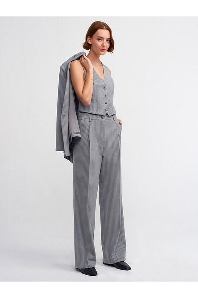 Dilvin 71190 High Waist Long Trousers-grey