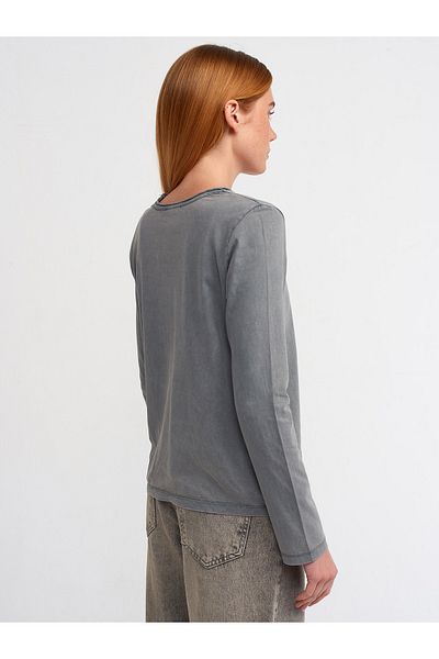 Dilvin 30491 Washing Effect Collar Detailed Ball-Grey