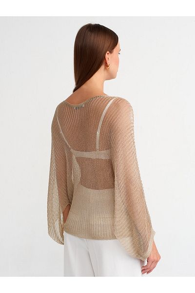Dilvin 10594 Boat Neck Shiny Knitwear Sweater - Light Gold