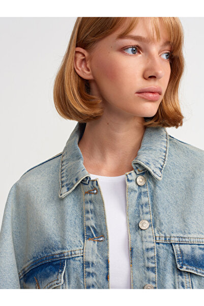 Dilvin 65331 Bat Sleeve Snow Wash Coat-Blue