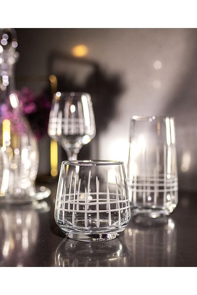 sudeka 12-person 49-piece Plaid Crystal Cut Glass Water Cup Set - Soft Drink Cup Set