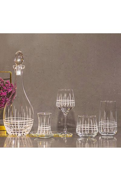 sudeka Plaid Crystal Cut Glass Water Cup Set for 6 People - 31 Piece Soft Drink Cup Set