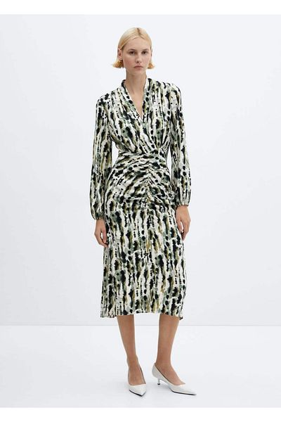 MANGO Woman Patterned Wrinkled Detailed Dress