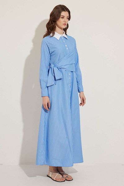 Hooopstore ΦΟΡΕΜΑ VEREV ΚΛΕΙΣΤΟ ΡΙΓΕΣ POPLIN - ΜΠΛΕ