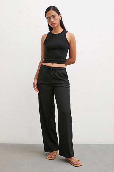 Never more Black Elastic Wide Leg Trousers