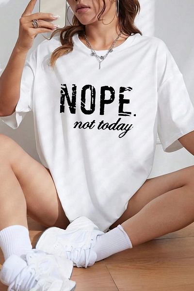 Pink Sky Λευκό μπλουζάκι Oversize - Unisex, Crew Neck, Nope Printed