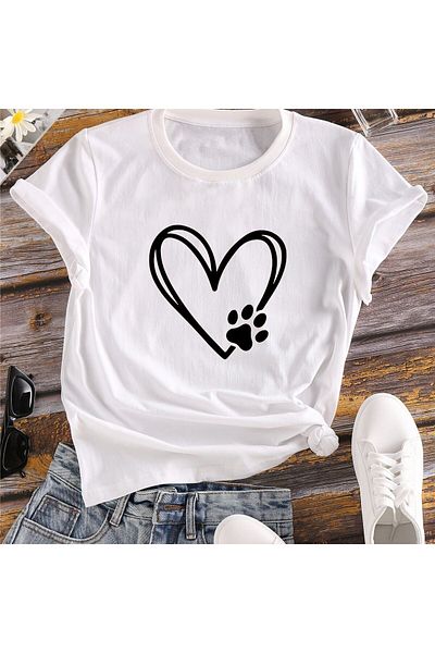 Pink Sky Plus Size Love Cartoon Printed Women's T-shirt