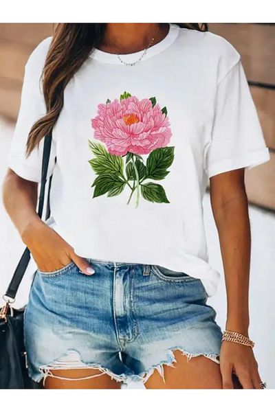 Pink Sky Spring Fashion Women's T-shirt - Flower Printed Beautiful Graphic