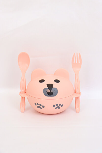 Harika KIDS Cute Bowl with Teddy Bear Lid - Fork and Spoon Set