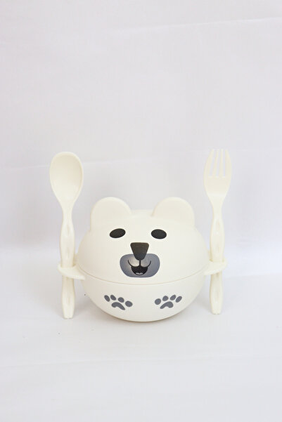Harika KIDS Cute Bowl with Teddy Bear Lid - Fork and Spoon Set