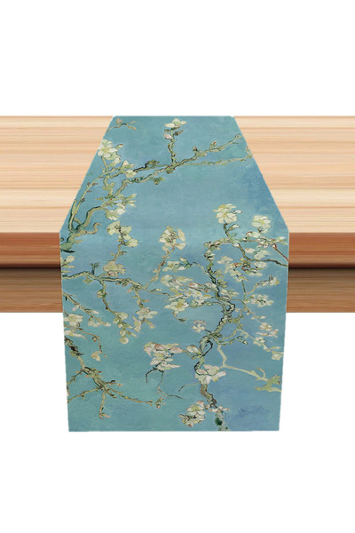 GREENDECOR Van Gogh Almond Tree Pattern Printed Table Runner Digital Printed Modern Tablecloth 40X150Cm