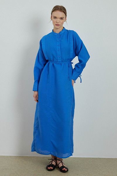 Hooopstore Φόρεμα Saks Blue με υφή - Λεπτομέρεια μανίκι