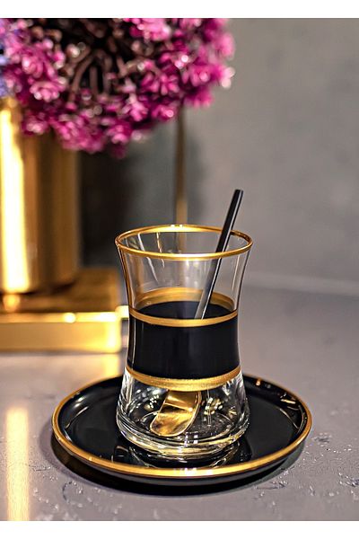 sudeka Black Gold Tea Set for 6 People - 12 Piece Set