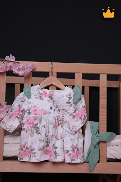Begisa Babyhola Kız Bebek Omuz Fırfır Detaylı Çiçek Desenli Bandanalı Elbise ...