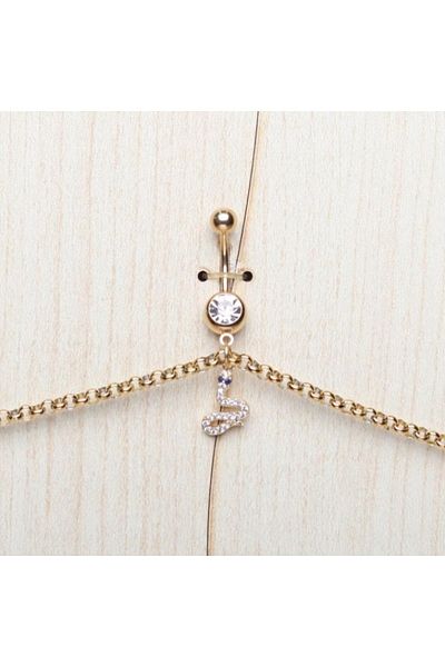 agbtasarım Snake Figured Body Accessory "Single" Zircon Solitaire Belly Piercing (100% Surgical Steel)