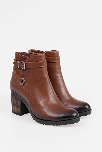 CZ London Women's Heeled Boots with Buckle Detail Comfortable Daily Model