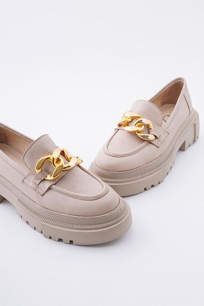 CZ London Loafer-Schuhe aus echtem Leder für Damen mit Kette und dicker Sohle
