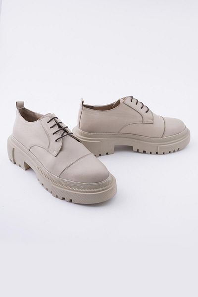 CZ London Genuine Leather Women's Moccasin Thick Sole Lace-Up Casual Shoes
