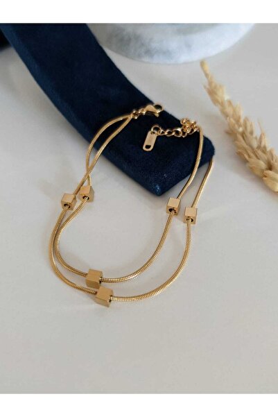 SU PERİSİ TAKI BİJUTERİ Çelik Kararmaz Küp Detaylı Zincir Halhal