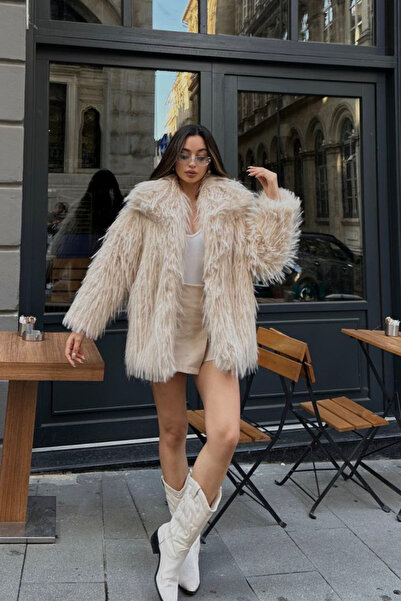 ASEDE Palton de blană Sunshine - Textura lungă, extra moale, căptușită și detaliată cu buzunar plin