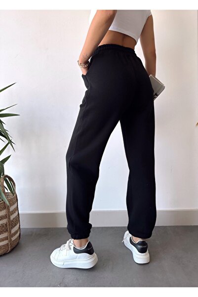 schlank Dámské černé zimní Thick Inside fleece s vysokým pasem Basic Jogger tepláky