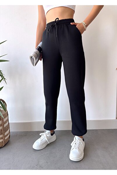 schlank Dámské černé zimní Thick Inside fleece s vysokým pasem Basic Jogger tepláky