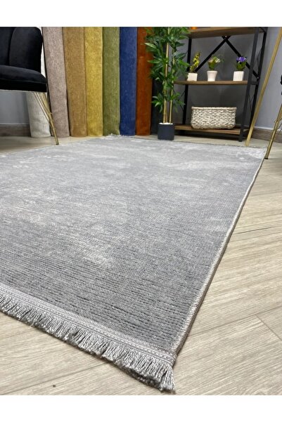 PeriDekor Düz Gri Şönil Desen Yolluk Halı Kilim Yıkanabilir Kaymaz Taban Pd01