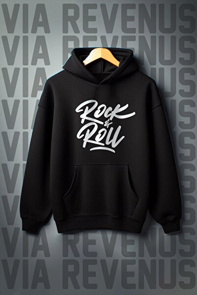 Vordevia Imprimat Rock n Roll - Buzunar cangur cu 3 fire, hanorac cu glugă cu formă largă