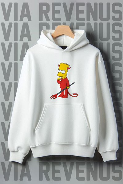 Vordevia Printed Kangaroo Pocket 3 Thread Ribbed Wide Fit Hooded Sweatshirt
