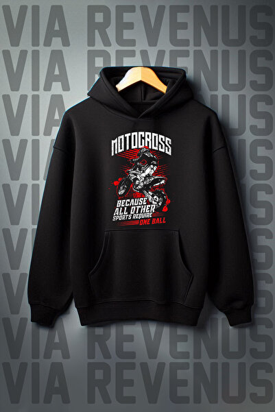 Vordevia Hanorac cu glugă, negru, cu imprimeu Motocross, cu buzunar cangur, c...