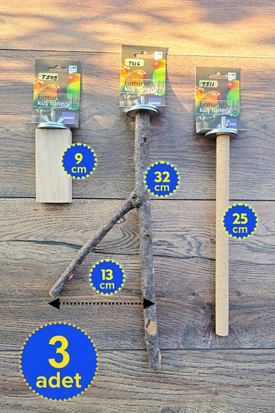 Vixpet Venty 3 Pieces Natural Parrot Perches - Pedicure Perches - Paradise for Budgie and Love - M211