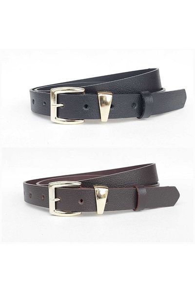 Kemerix 100% Genuine Leather Black and Bitter Brown 2-Piece Women's Belt
