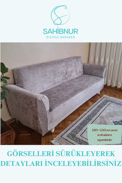 SAHİBNUR Velvet Seat, Sofa, Sofa Bed Cover, Seat Cover, Flexible 3 Seater with Rubber 1Pc