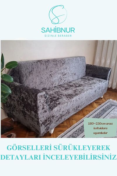 SAHİBNUR Sahibnur Velvet Sofa - 3 Seater, Elastic and Flexible, 1 Piece