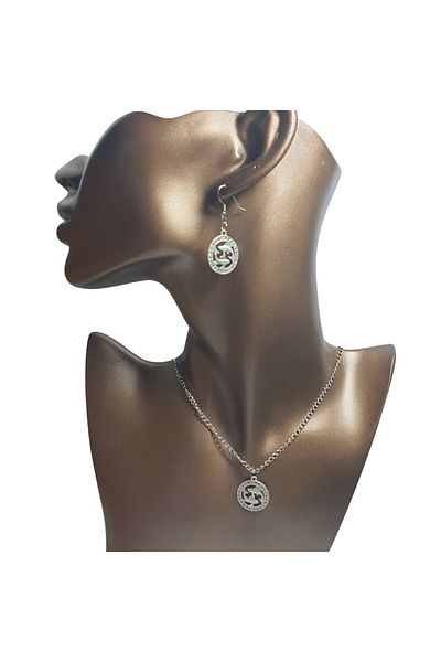Ororabutik Silver Color 25mm Fish Sign Figured Necklace and Earring Set